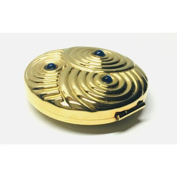 Vintage Estee Lauder Gold Ripple Swirl Peacock Jeweled Mini Compact Case Rare